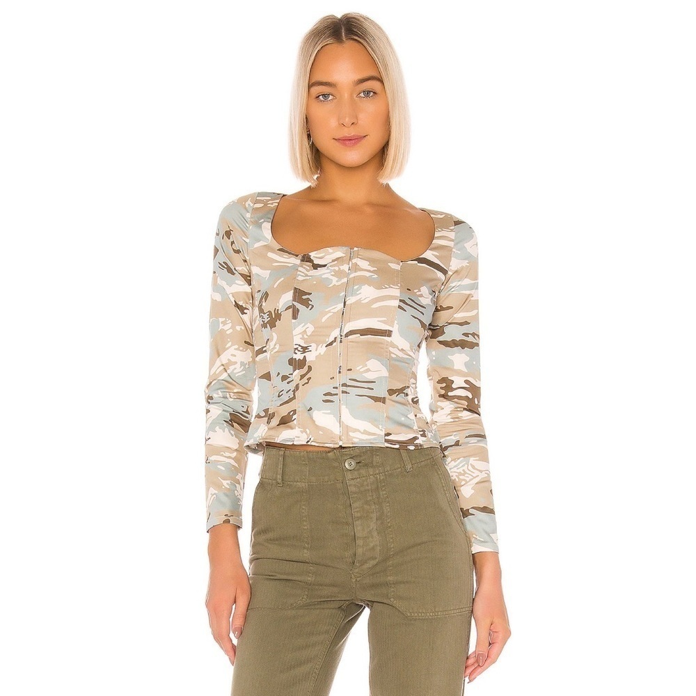 Miaou Devon Blouse in Green Camo